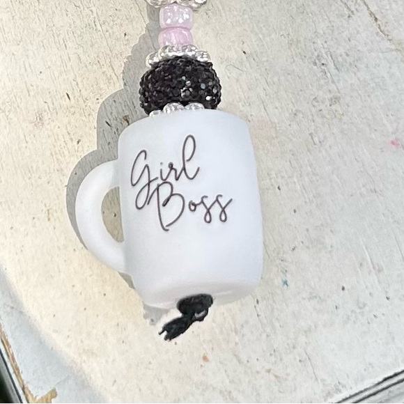 Cow Print Beaded Girl Boss' Keychain - Picture 2 of 2